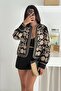 Women's Black Flower Pattern Embroidery Embroidered Long Sleeve Stylish Jacket - 3