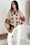 Women's Beige Ethnic Pattern Lace-Up Collar Bohemian Style Long Sleeve Embroidery Embroidered Cotton Blouse - 4