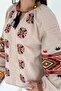 Women's Beige Ethnic Pattern Lace-Up Collar Bohemian Style Long Sleeve Embroidery Embroidered Cotton Blouse - 3