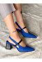 Cindy Cobalt Blue Tweed Fabric Black Leather Detail 5 cm Heel Sandals - 2