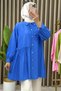 Ahu Shirt Strawberry Fabric Women's Blue Buttoned Shirt with Pocket and Ruffle Detail - 4