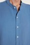 Men's Relax Fit Comfortable Cut Oversized 100% Cotton Muslin Fabric Short Sleeve Sport Court Collar Indigo Shirt - 4