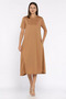 Camel Crew Neck Pocket Detailed Short Sleeve Dress - 3