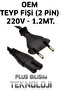 Tape Plug 1.2 Meter 220V Power Cable, 2 Pin, Shaver Plug, Ceryan Cable - 2