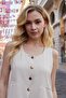 Women's Lycra-Free Linen Fabric Underwire Collar Flato Pocket Buttoned Vest-Beige - 6