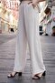 Women’s High-Waisted Palazzo Pants with Elastic Waist, Side Pockets, Made from Linen Fabric Without Lycra - Beige - 5