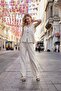 Women's Lycra-Free Linen Fabric Underwire Collar Flato Pocket Buttoned Vest-Beige - 2