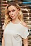 Women's Modal Combed Cotton Wide Zero Neck Off Shoulder Low Shoulder Blouse with Accessories-Cream - 3
