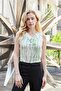 Women's Lycra Shiny Fabric Printed Degaje Collar Sleeveless Body Blouse-Green Pattern