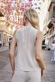 Women's Lycra-Free Linen Fabric Underwire Collar Flato Pocket Buttoned Vest-Beige - 7