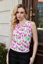 Women's Lycra Shiny Fabric Empirme Degaje Collar Sleeveless Body Blouse-Magenta with Points