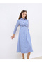 Striped Collared Long Sleeve Midi Dress - 6