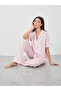 Women Pink Stripe and Bow Print Piped Shirt and Pyjama Set