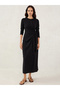 Black Solid Knit Sheath Maxi Dress with Knot Detail