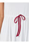 Solid Short Sleeve A-Line Midi Dress with Bow Detail - 4