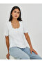 Cotton Lace Trim Square Neck Buttoned Blouse
