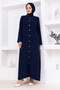 Simple Daily Pocket Button Full Length Ferace Navy Blue - 3