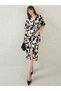 Abstract Print Collared Shirt Midi Dress with Belt Detail - 6
