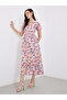 All Over Print V Neck A-Line Maxi Dess