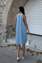 Women's Halter Neck Sleeveless Pocketed Linen Woven Short Dress Blue - 7