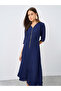 V Neck Midi Dress with Zip Closure