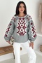 Women's Balloon Sleeve Round Neck Ethnic Pattern Embroidery Embroidered Cotton Blouse