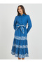 Printed Long Sleeves Tiered Midi Dress with Belt - 3