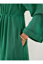 Green Crinkled Collared A-Line Maxi Dress with Drawstring Waist - 5
