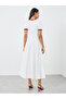 Solid Short Sleeve A-Line Midi Dress with Bow Detail - 5