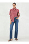 Red Cotton Striped Buttoned Shirt