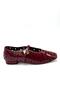 Tune Hole Patterned Scarf Women's Blunt Toe Ballerina Shoes Claret Red - 4
