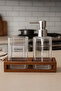 Set of 2 Borosilicate Thin Glass Liquid Soap Dispensers with 2 Compartments with Acacia Stand - Toothbrush Organizer - 5