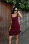 Women's Square Neck Thick Strap Hem Detailed Mini Dress Burgundy - 7