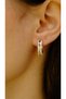 White Enamel Colored Stone Mini Hoop Earrings