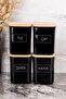 4Pcs 900ml Black Acrylic Tea Sugar Coffee Salt Storage Container with Label Storage Box with Wooden Vacuum Lid - 2