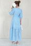 Blue Balloon Sleeve Detailed Low-Cut Embroidered Dress - 4