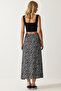 Patterned Slit Viscose Skirt Lub0137 Black - 6