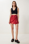 Knotted Glitter Mini Shorts Skirt Lwf0043 Bordo - 2