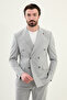 Striped Slim Fit Wide Collar Double Breasted Men's Suit Gray - 45403.25Y