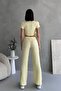Side Gathered Seersucker Fabric Elastic Waist Pants Top and Bottom Set - 8