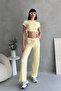 Side Gathered Seersucker Fabric Elastic Waist Pants Top and Bottom Set - 5