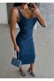 Lycra Back Slit U Neck Strap Pencil Dress - 2