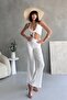Yumeko Wrinkled Fabric High Waist Pants Tie-Up Crop Two-Piece Set - 5