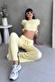 Side Gathered Seersucker Fabric Elastic Waist Pants Top and Bottom Set - 4