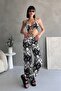 Yumeko Wrinkled Fabric High Waist Pants Tie-Up Crop Two-Piece Set - 5