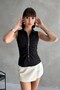 Zipped Detail Shirt Collar Sleeveless Bluz