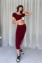 Square Necklace Crop Slit Skirt Suit - 3