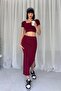 Square Necklace Crop Slit Skirt Suit