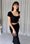 Square Necklace Crop Slit Skirt Suit - 4