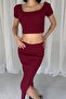Square Necklace Crop Slit Skirt Suit - 4